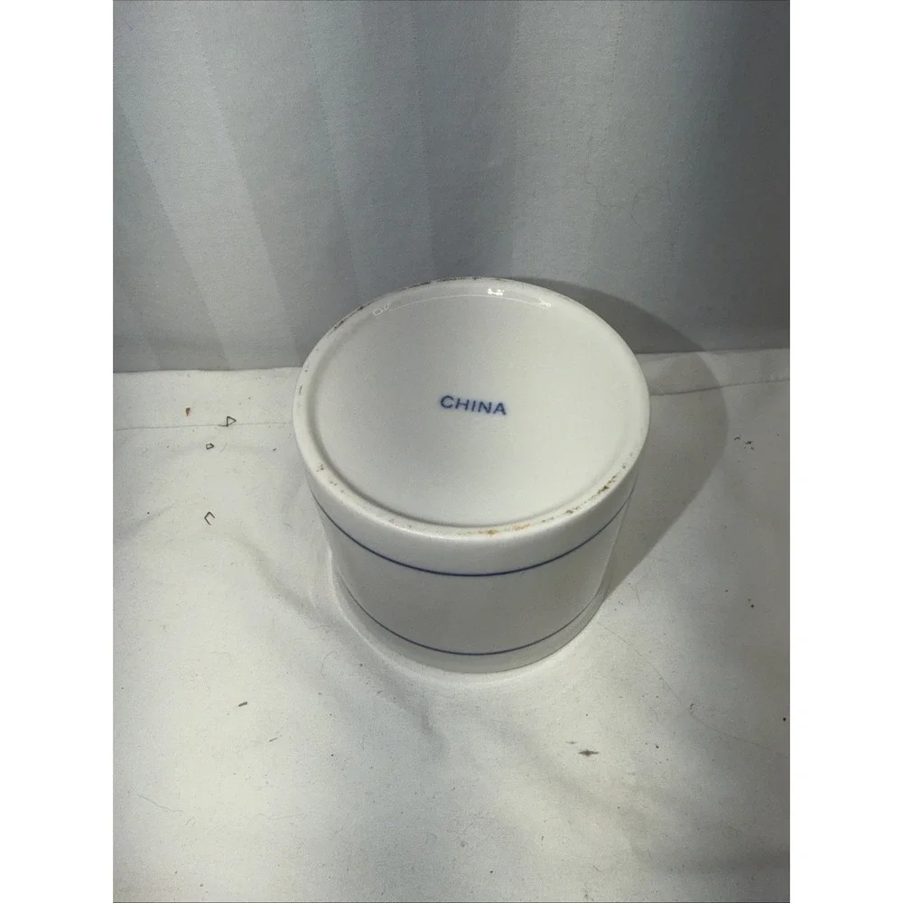 Vintage Norpro French Butter Keeper White With Blue Stripes